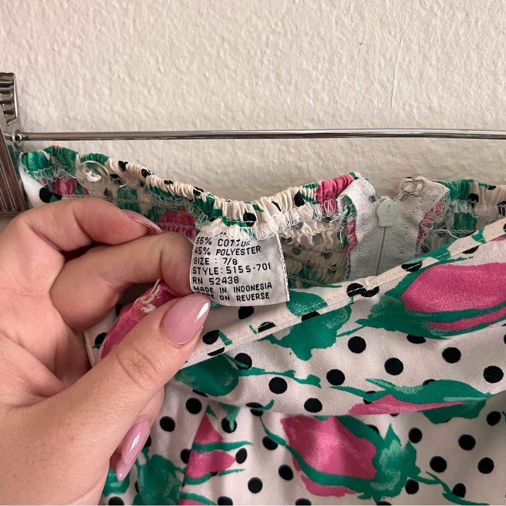 Vintage 1980s Polka Dot Floral Peplum Prom Dress Sz M - Picture 4 of 6